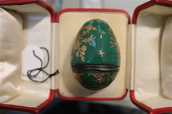 A silver mounted enamel egg bonbonniêre, French, mid 18th century,